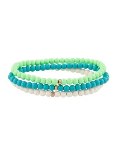 Pre-owned Roxanne Assoulin Beaded Bracelet Set, 6.25" In Blue/green/white