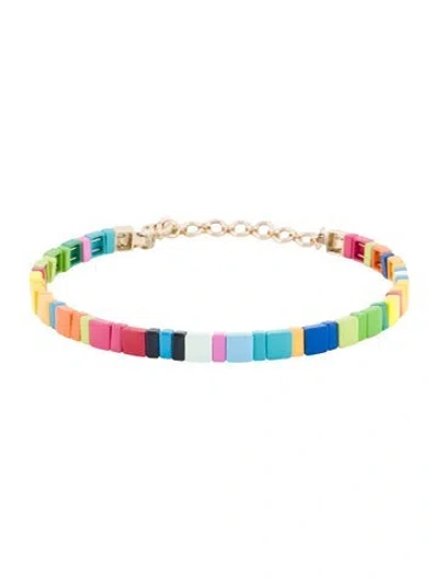 Pre-owned Roxanne Assoulin Beaded Enamel Choker Necklace, 15" In Multi