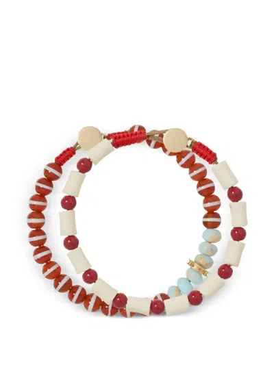 Roxanne Assoulin Beaded Striped Bracelets (set Of 2) In Red