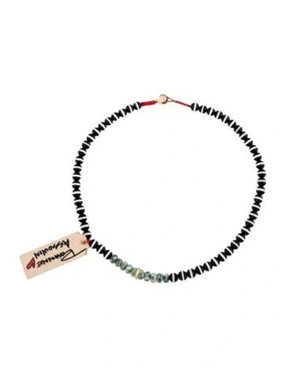 Pre-owned Roxanne Assoulin Beaded Striped Mass Strand Necklace, 15.75" In Black/brown/green