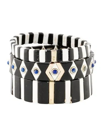 Pre-owned Roxanne Assoulin Blue Stone & Enamel Bistro Bracelet Set, 7" In Multi