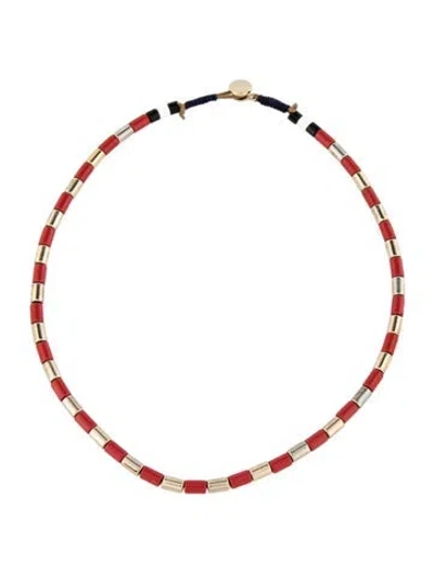 Pre-owned Roxanne Assoulin Cord & Enamel Bead Necklace, 15" In Black/blue/brown