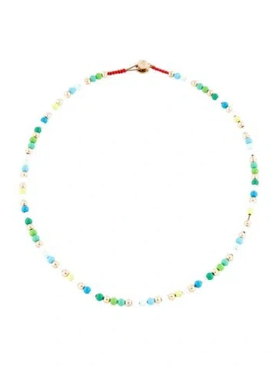 Pre-owned Roxanne Assoulin Cord & Enamel Beaded Necklace, 17" In Blue/green/red