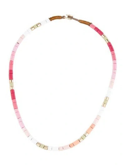 Pre-owned Roxanne Assoulin Cord & Enamel Beaded Strand Necklace, 15.5" In Green/pink/white