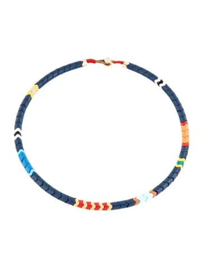Pre-owned Roxanne Assoulin Cord & Enamel Beaded Strand Necklace, 18" In Black/blue/brown