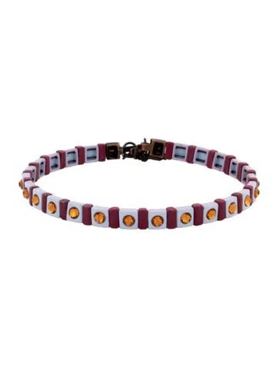 Pre-owned Roxanne Assoulin Crystal & Enamel Choker Necklace, 14" In Burgundy/orange/purple