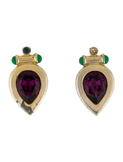Pre-owned Roxanne Assoulin Crystal & Resin Clip-on Earrings In Blue/green/purple