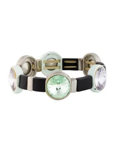 Pre-owned Roxanne Assoulin Crystal Enamel Hip Hop But Not Flashy Bracelet, 6.5" In Black/blue/green