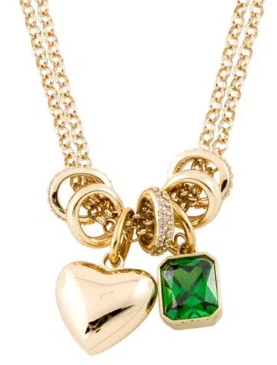 Pre-owned Roxanne Assoulin Crystal 'the Pavé Slider' Double Strand Pendant Necklace, 26" In Clear/green