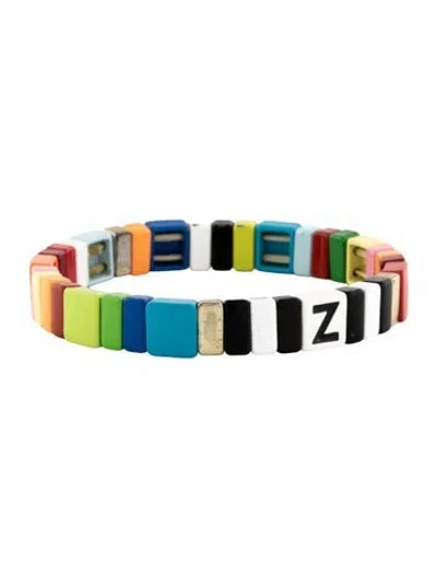 Pre-owned Roxanne Assoulin Enamel 'alphabet Soup' Bracelet, 6.25" In Black/blue/orange