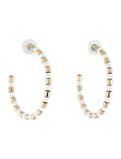 Pre-owned Roxanne Assoulin Enamel & Bead Gilded Lily U-tube Hoop Earrings In Gold/white