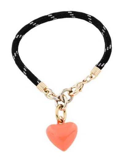 Pre-owned Roxanne Assoulin Enamel & Cord The Happy Puffy Heart Charm Bracelet, 7" In Multi