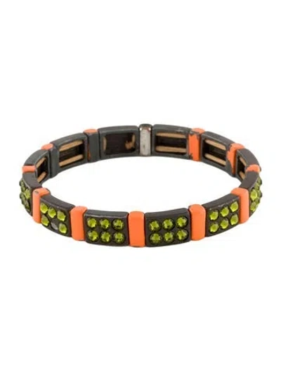 Pre-owned Roxanne Assoulin Enamel & Crystal Stretch Bangle, 6.75" In Multi