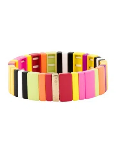 Pre-owned Roxanne Assoulin Enamel Bead Bracelet, 6.75" In Black/green/orange