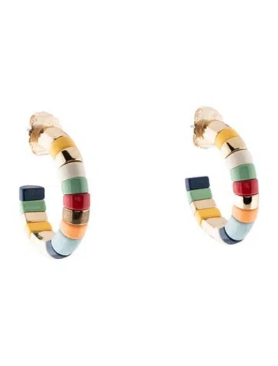 Pre-owned Roxanne Assoulin Enamel Bead Hoop Earrings In Multi
