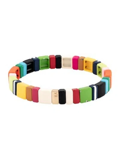 Pre-owned Roxanne Assoulin Enamel Bead Stretch Bangle Bracelet, 6.5" In Multi