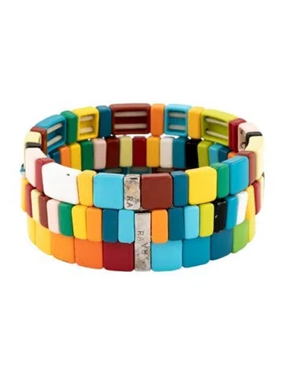 Pre-owned Roxanne Assoulin Enamel Bead Stretch Bangle Bracelet, 6.5" In Multi