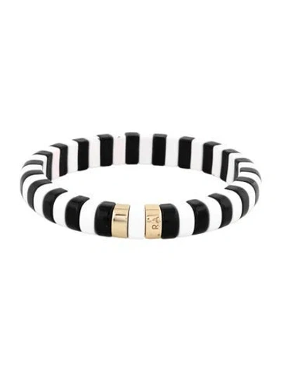 Pre-owned Roxanne Assoulin Enamel Bead Stretch Bracelet, 6.25" In Black/white