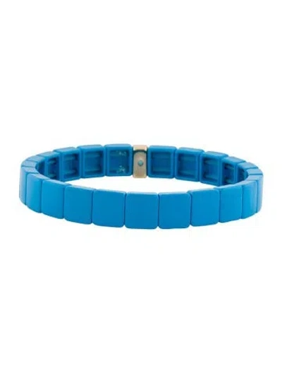 Pre-owned Roxanne Assoulin Enamel Bead Stretch Bracelet, 6.25" In Blue