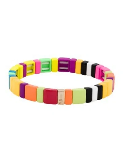 Pre-owned Roxanne Assoulin Enamel Bead Stretch Bracelet, 6.25" In Multi