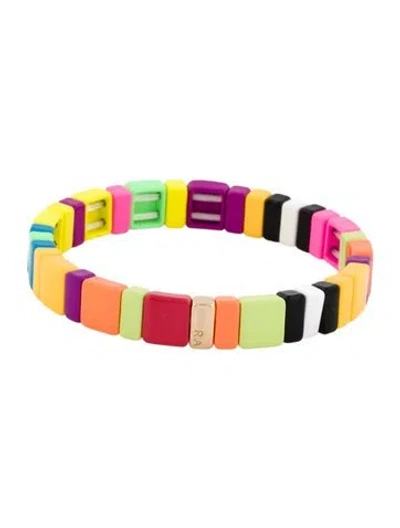 Pre-owned Roxanne Assoulin Enamel Bead Stretch Bracelet, 6.25" In Multi