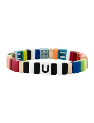 Pre-owned Roxanne Assoulin Enamel Bead Stretch Bracelet, 6.25" In Multi