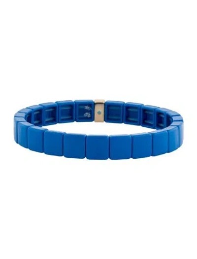 Pre-owned Roxanne Assoulin Enamel Bead Stretch Bracelet, 6.5" In Blue