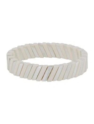 Pre-owned Roxanne Assoulin Enamel Bead Stretch Bracelet, 7" In White