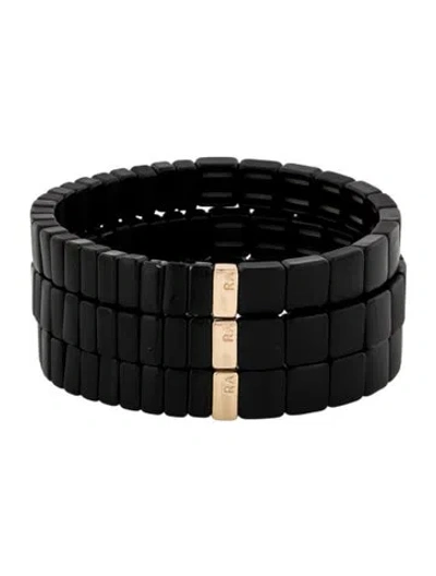 Pre-owned Roxanne Assoulin Enamel Bead Stretch Bracelet Set, 6.25" In Black