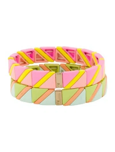 Pre-owned Roxanne Assoulin Enamel Bead Stretch Bracelet Set, 6.25" In Multi