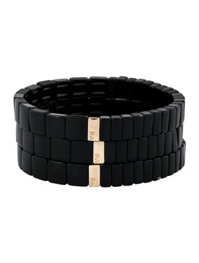 Pre-owned Roxanne Assoulin Enamel Bead Stretch Bracelet Set, 6.5" In Black