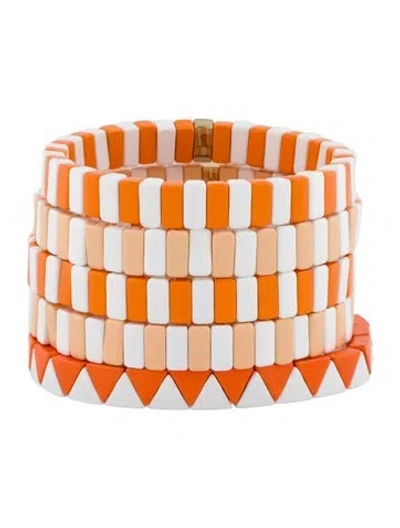 Pre-owned Roxanne Assoulin Enamel Bead Stretch Bracelet Set Of 5, 6.25" In Multi