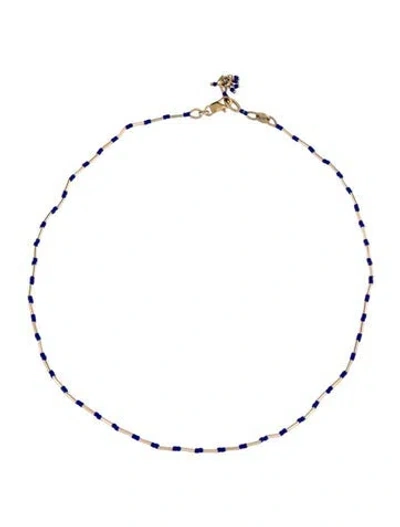 Pre-owned Roxanne Assoulin Enamel Beaded Necklace, 16" In Blue/gold