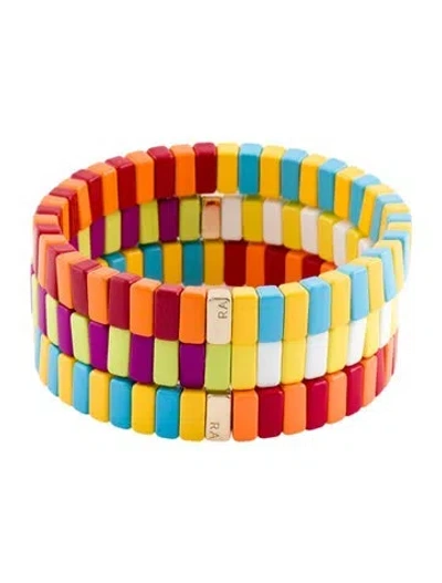 Pre-owned Roxanne Assoulin Enamel Beaded Stretch Bangle Bracelet, 6.5" In Multi