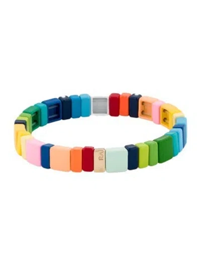 Pre-owned Roxanne Assoulin Enamel Beaded Stretch Bangle Bracelet, 6.5" In Multi