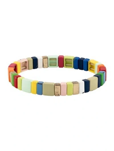 Pre-owned Roxanne Assoulin Enamel Beaded Stretch Bangle Bracelet, 6.5" In Multi