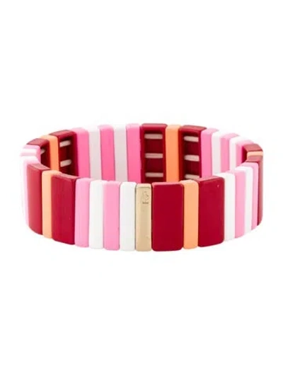 Pre-owned Roxanne Assoulin Enamel Beaded Stretch Bangle Bracelet, 6.5" In Multicolor