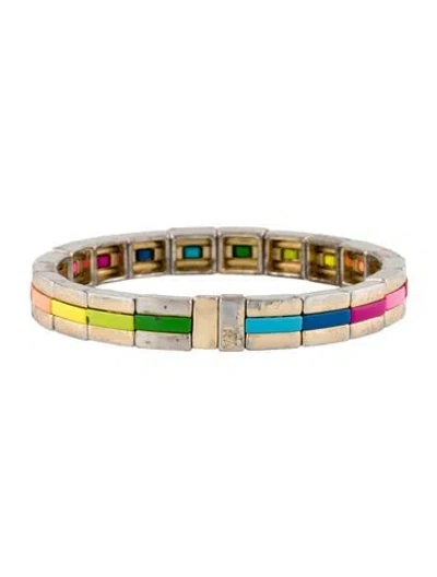 Pre-owned Roxanne Assoulin Enamel Beaded Stretch Bangle Bracelet, 6.75" In Multi
