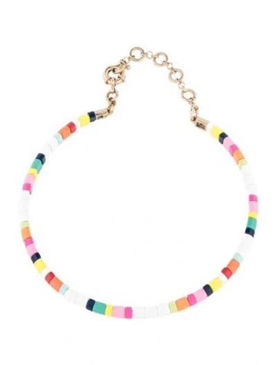 Pre-owned Roxanne Assoulin Enamel Choker Necklace, 12" In Blue/green/orange