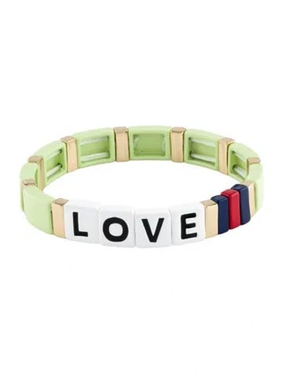 Pre-owned Roxanne Assoulin Enamel Custom " Love" Stretch Bangle Bracelet In Multi