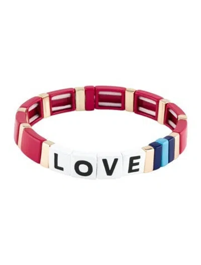 Pre-owned Roxanne Assoulin Enamel Custom " Love" Stretch Bangle Bracelet$ In Multi
