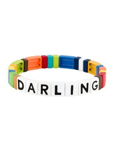 Pre-owned Roxanne Assoulin Enamel " Darling " Beaded Stretch Bracelet, 6.5" In Multi