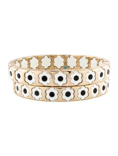 Pre-owned Roxanne Assoulin Enamel Flower Child Stretch Bracelet Set, 7.25" In Multi