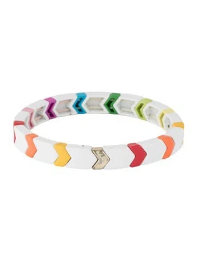 Pre-owned Roxanne Assoulin Enamel 'fresh Start' Beaded Stretch Bangle Bracelet, 6.75" In Blue/green/orange