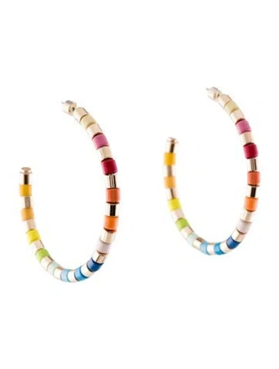 Pre-owned Roxanne Assoulin Enamel 'golden Rainbow' Hoop Earrings In Multi