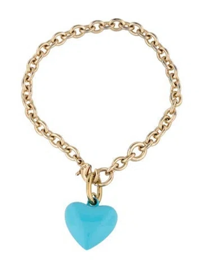 Pre-owned Roxanne Assoulin Enamel Heart Charm Bracelet, 7" In Blue