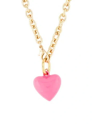 Pre-owned Roxanne Assoulin Enamel Heart Pendant Necklace, 19.5" In Pink