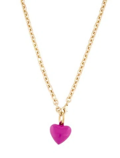 Pre-owned Roxanne Assoulin Enamel Heart Pendant Necklace, 20.25" In Purple