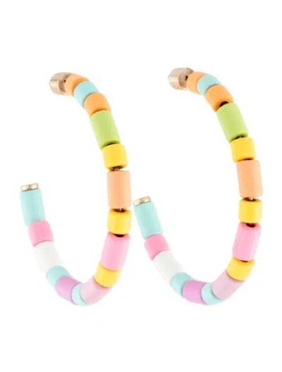 Pre-owned Roxanne Assoulin Enamel Hoop Earrings In Blue/green/orange