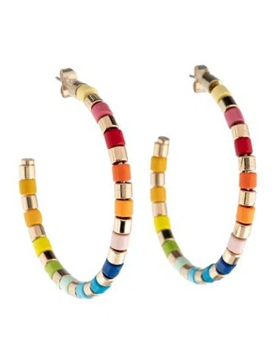 Pre-owned Roxanne Assoulin Enamel Hoop Earrings In Blue/green/pink